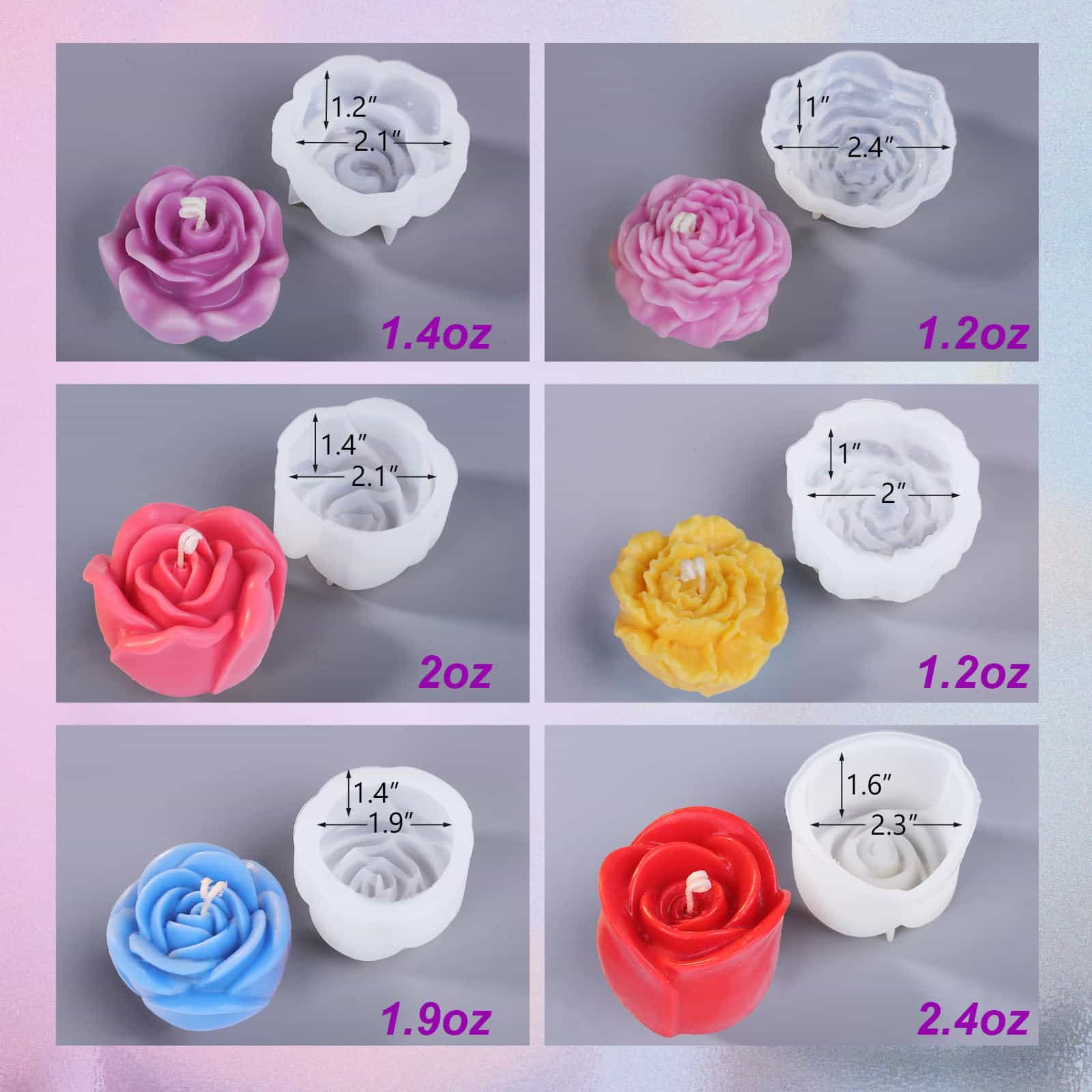 Rose Flower Candle Molds - 6 Pcs