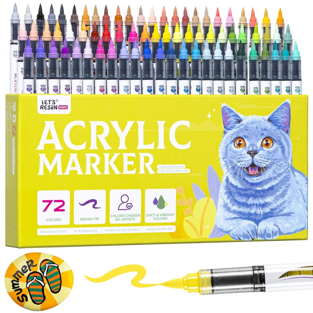 72 Colors Brush Tip Acrylic Paint Markers Set
