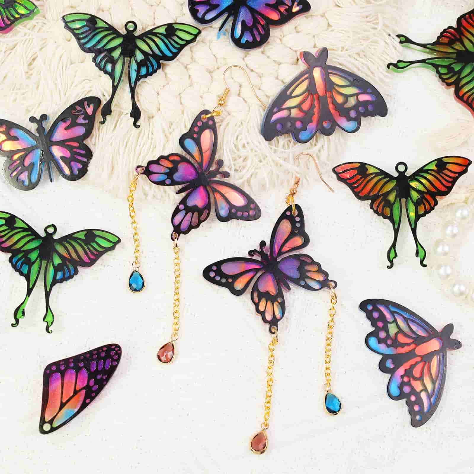 various and colorful butterfly and moth wings earring