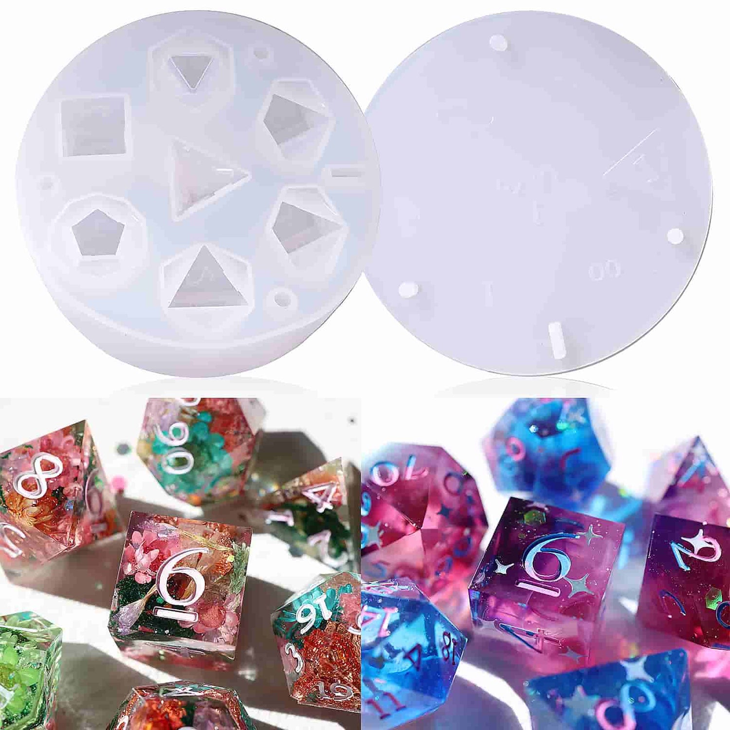 7 Shapes Dice Molds Silicone Hexagon Dice Box Mold Polyhedral Dice