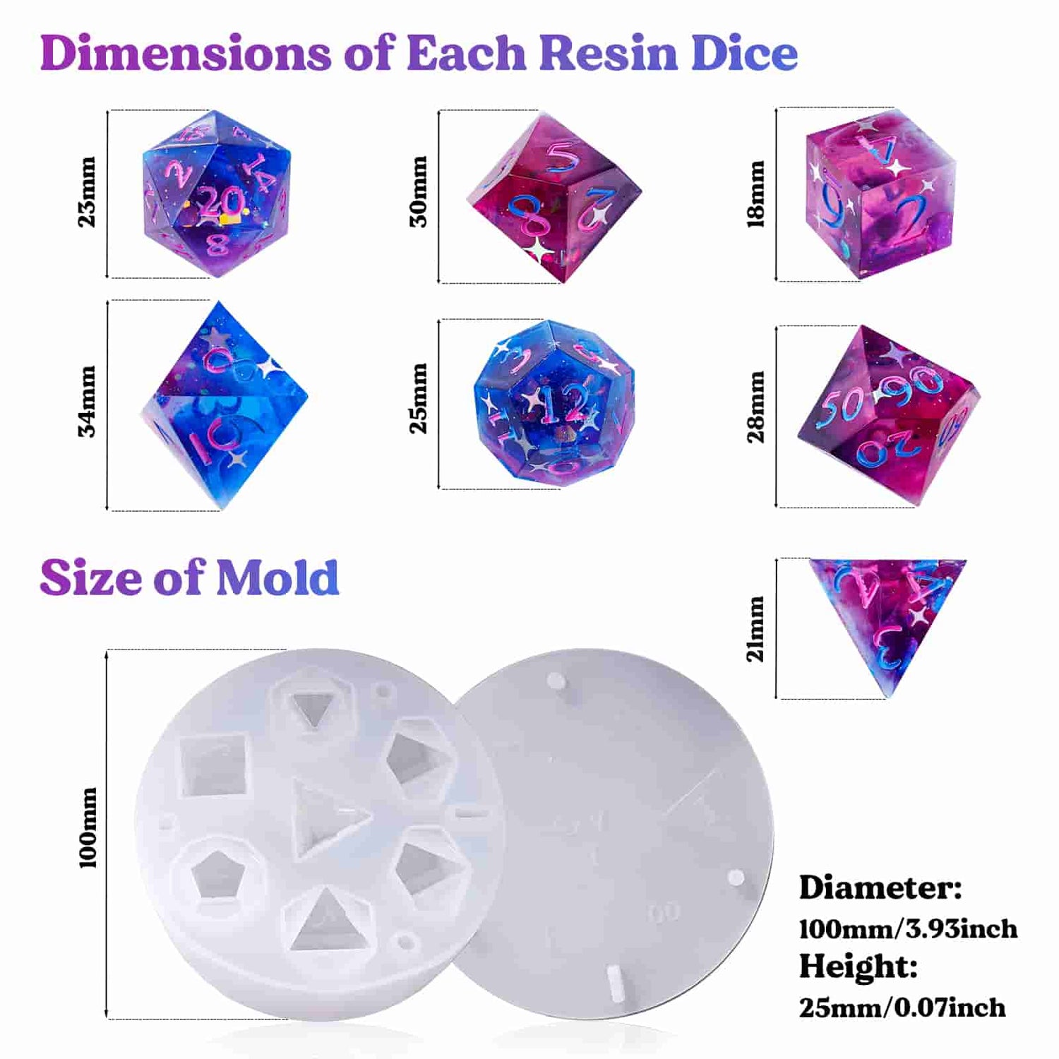 DND Dice Set Mold for Resin Silicone, 9 Pcs Sharp Edge Dice for D&D