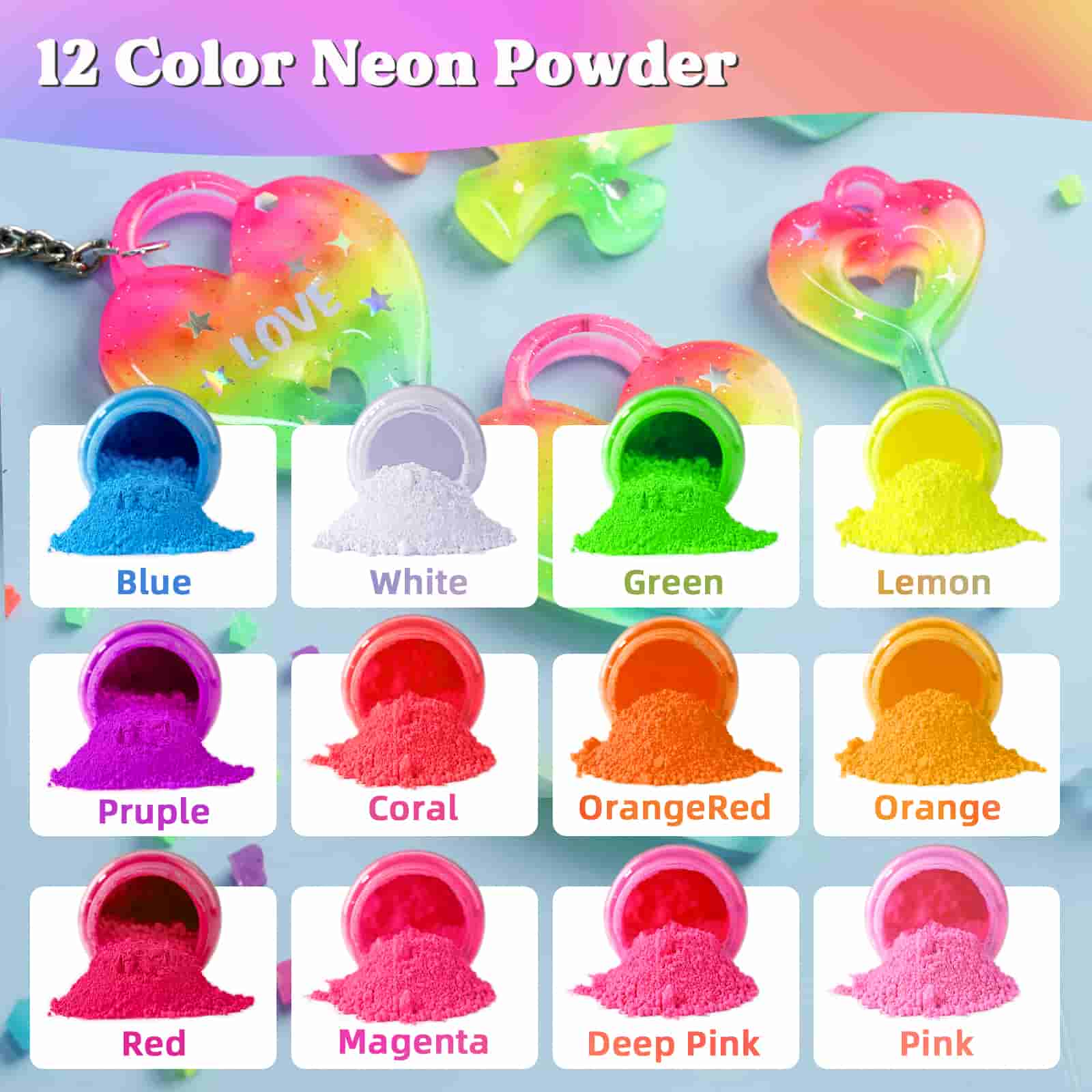 Fluorescent Pigment Powder - 12 Colors