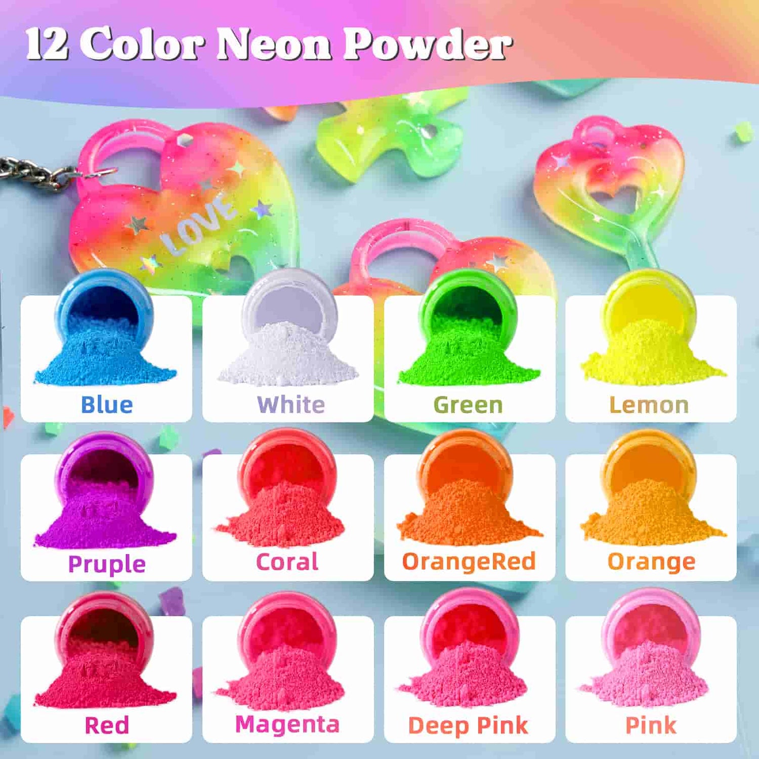 Let's Resin Fluorescent Pigment Powder - 12 Colors