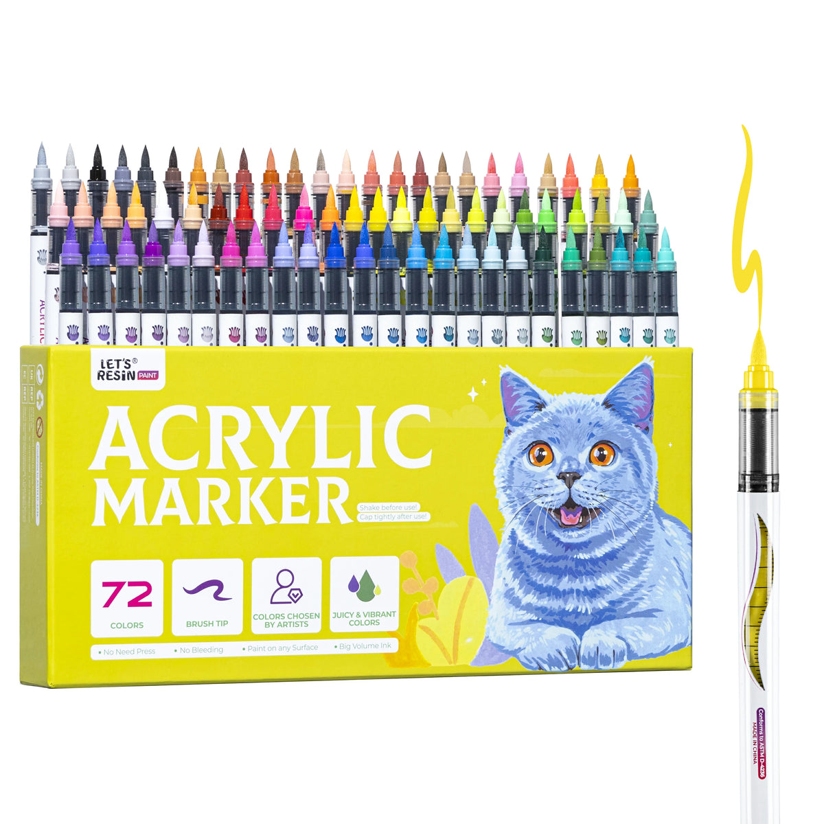 Brush Tip Acrylic Paint Markers Set - 72 Colors