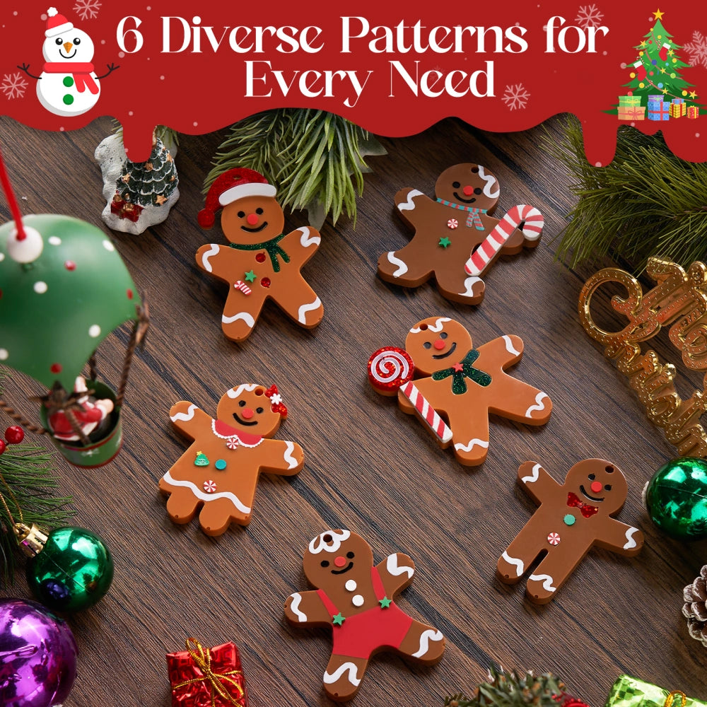6 Gingerbread Pattern Christmas Ornament Resin Molds