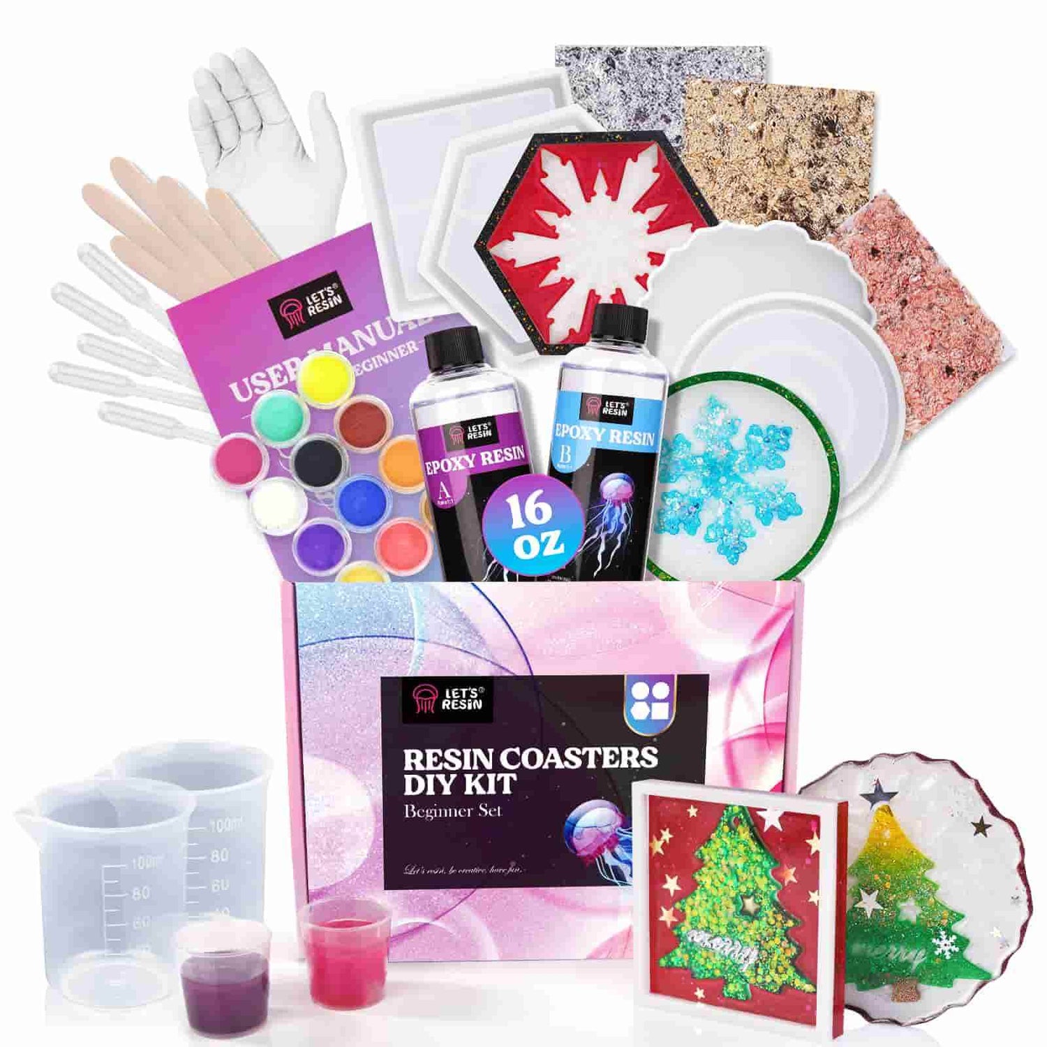 Resin Kit with EVERYTHING, Coaster Set - 40 Pcs 4 molds+resin+12