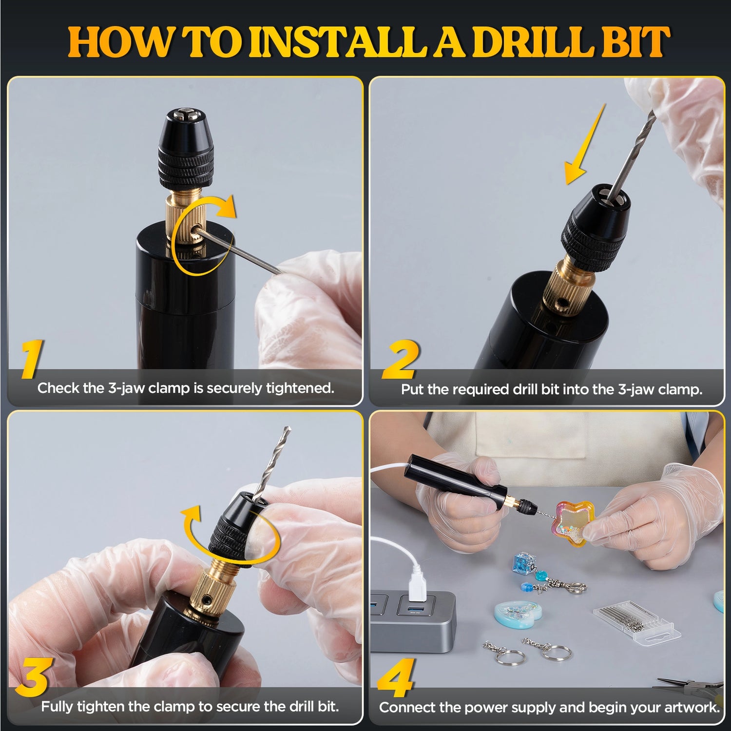 Electric Hand Drill Kit for Resin – 3-Jaw Chuck & Jewelry Accessories