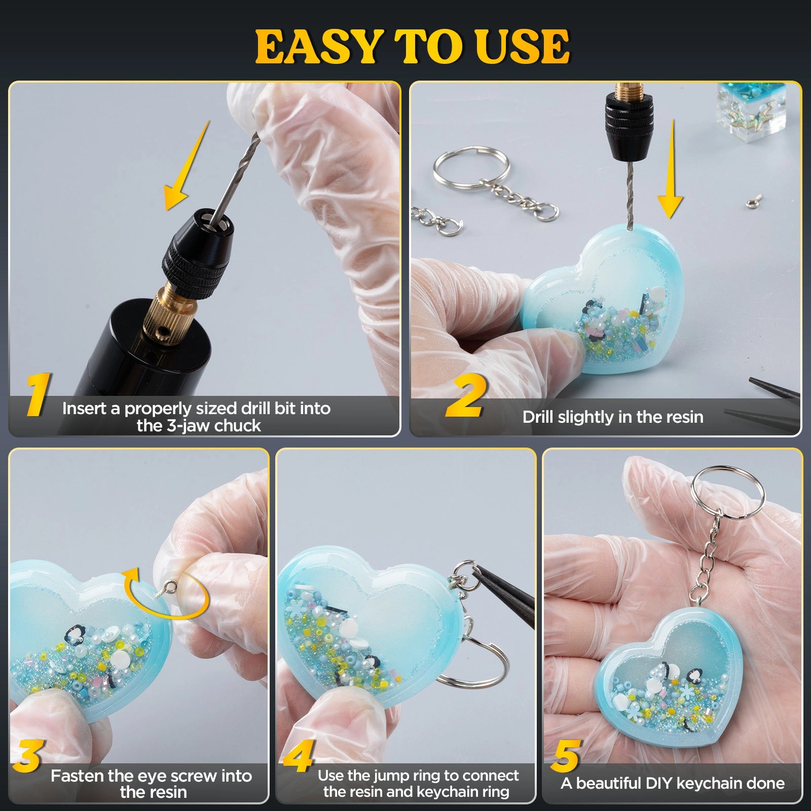 Electric Hand Drill Kit for Resin – 3-Jaw Chuck & Jewelry Accessories