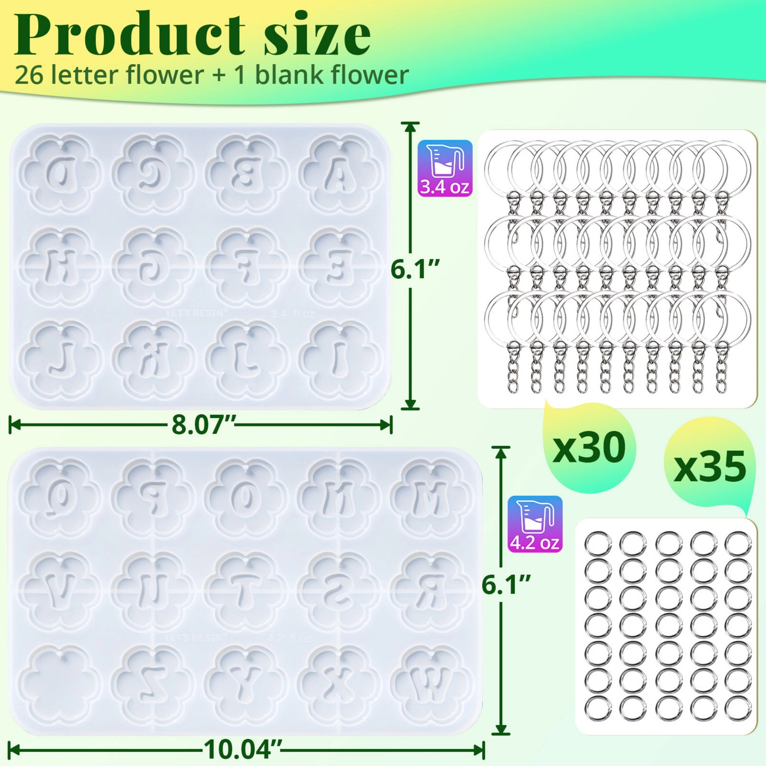 Flower Alphabet Keychain Molds For Epoxy Resin