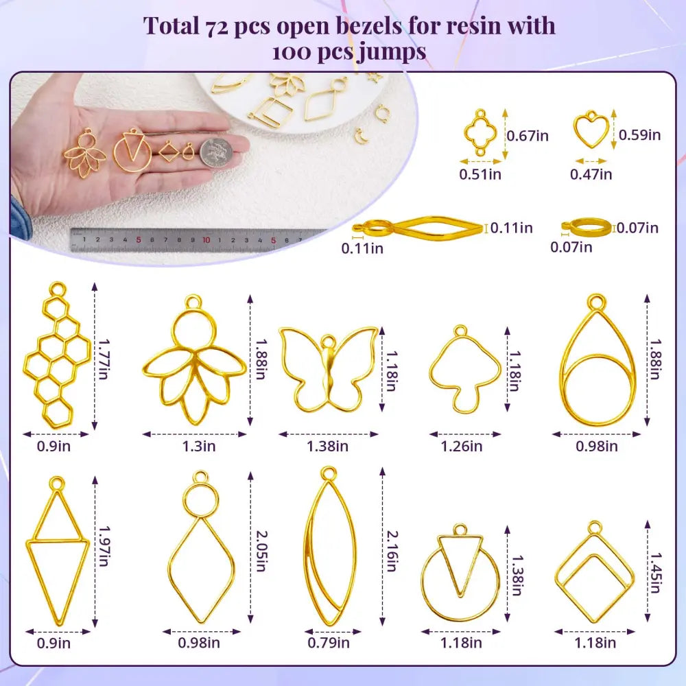 Gold Open Back Bezels – 172 Pcs Metal Resin Jewelry Making Kit