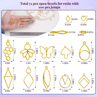 Gold Open Back Bezels – 172 Pcs Metal Resin Jewelry Making Kit
