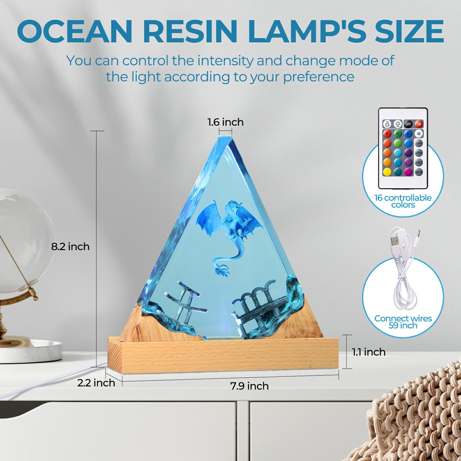 Ocean Resin Lamp For Bedroom Lighting