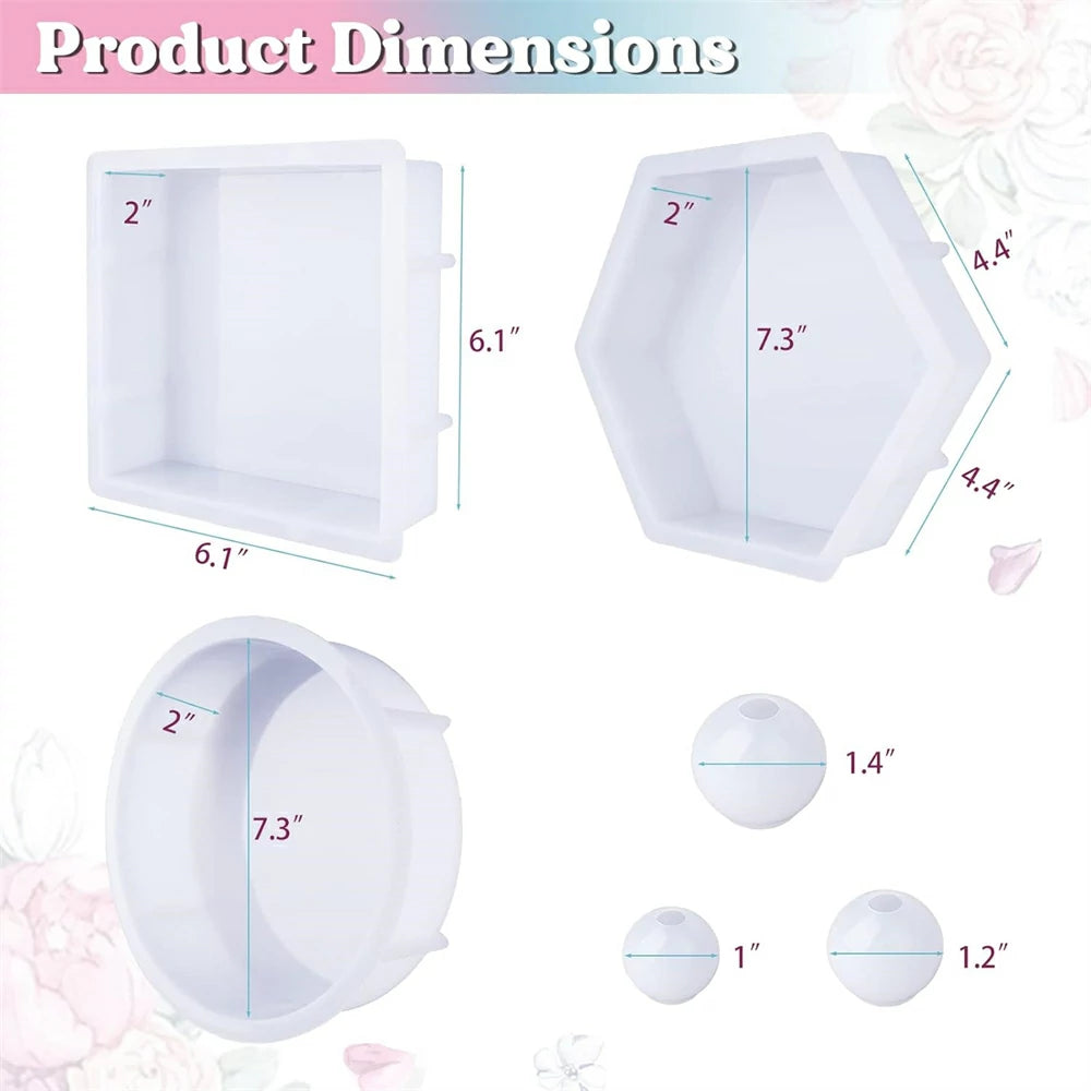 Glossy Deep Hexagon Square Round Silicone Molds for Resin Casting