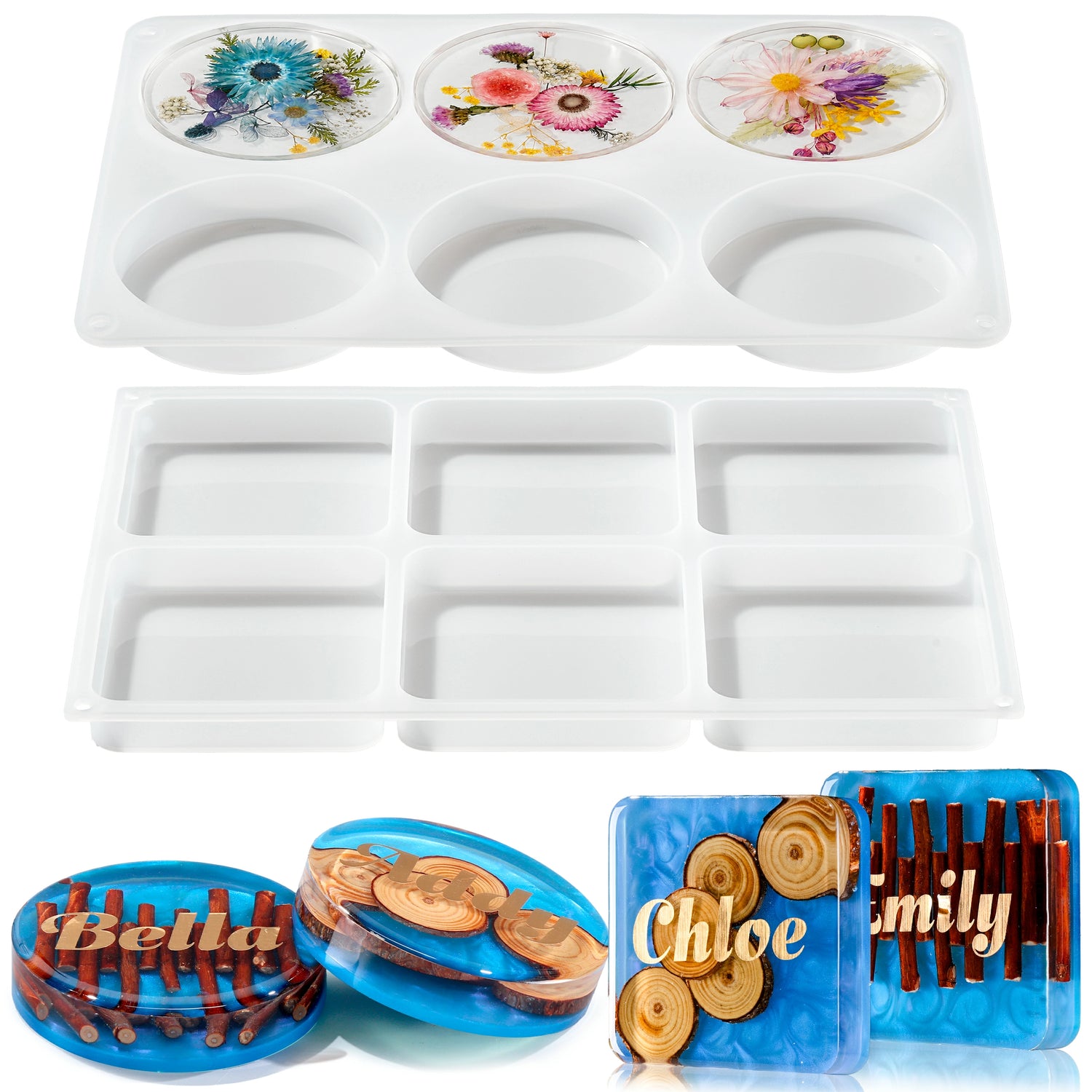 Extra Deep Square &amp; Round Coaster Resin Molds