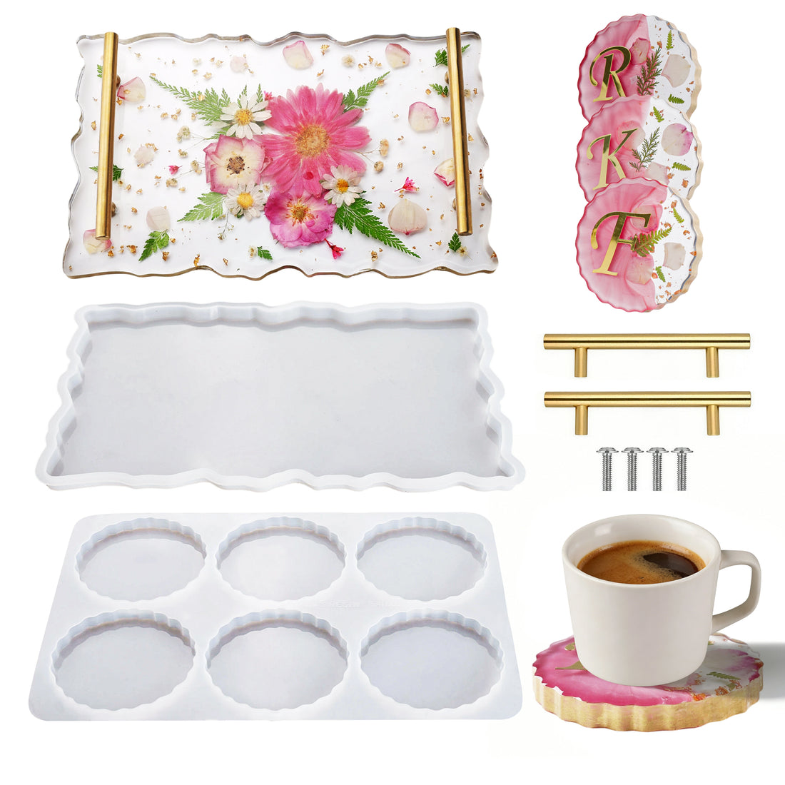 Wave Gold Handle Coaster Resin Molds