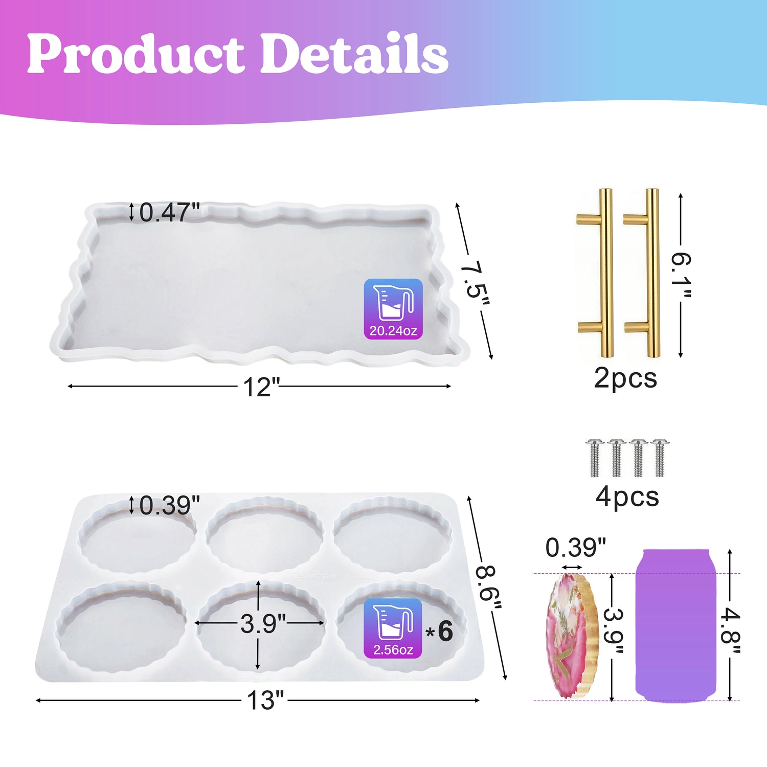 Wave Gold Handle Coaster Resin Molds
