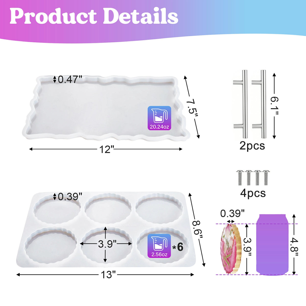 Wave Silver Handle Coaster Resin Molds