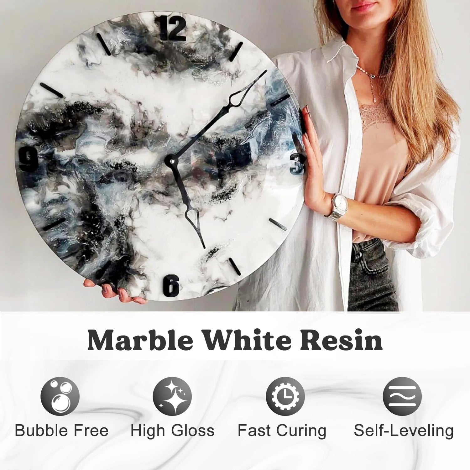 Marble white resin with charactors of bubble free, high gloss, fast curing and self-leveling.