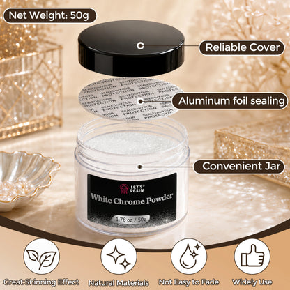 50g White Chrome Powder bottle with double-sealed packaging