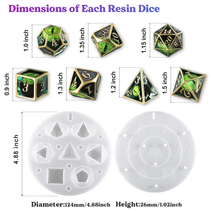 Dimensions of upgraded polyhedral dice molds