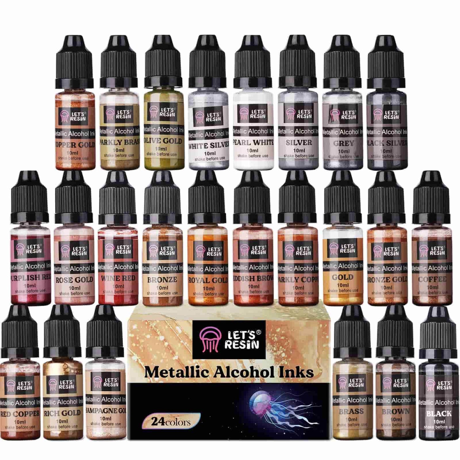 Alcohol Ink Set - 20 Colors - Acid-Free, Permanent - Resin, Glass, Metal -  10ml