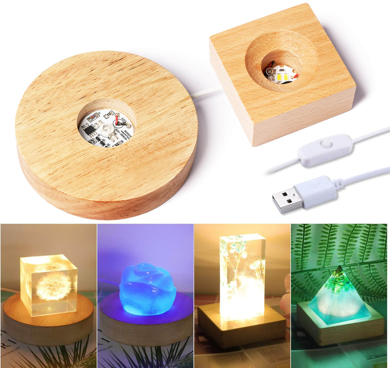 Round & Square Wooden LED Display Base