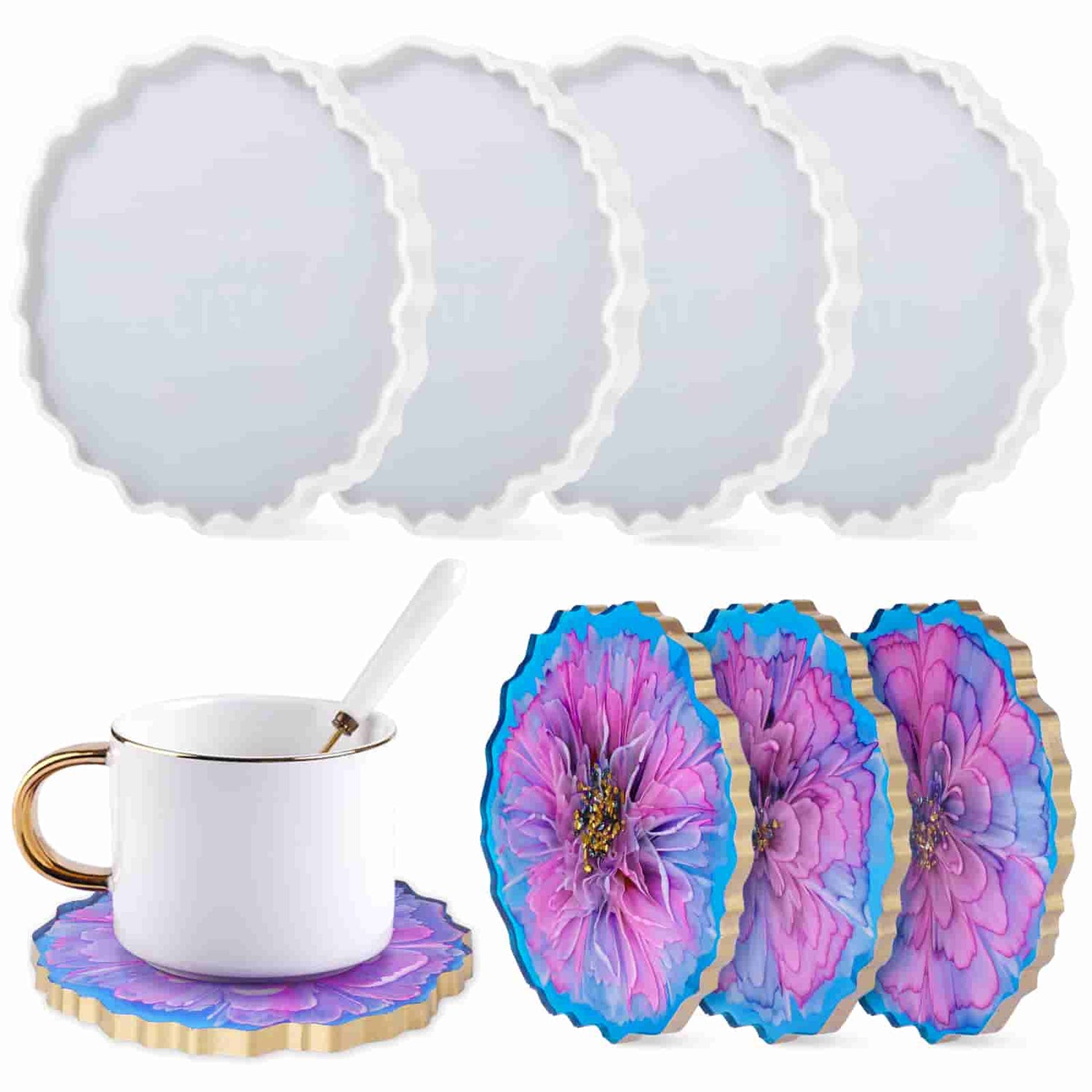 Large Flower Shape Resin Coaster Molds Fruit Cup Silicone Tray Epoxy Resin  Mold