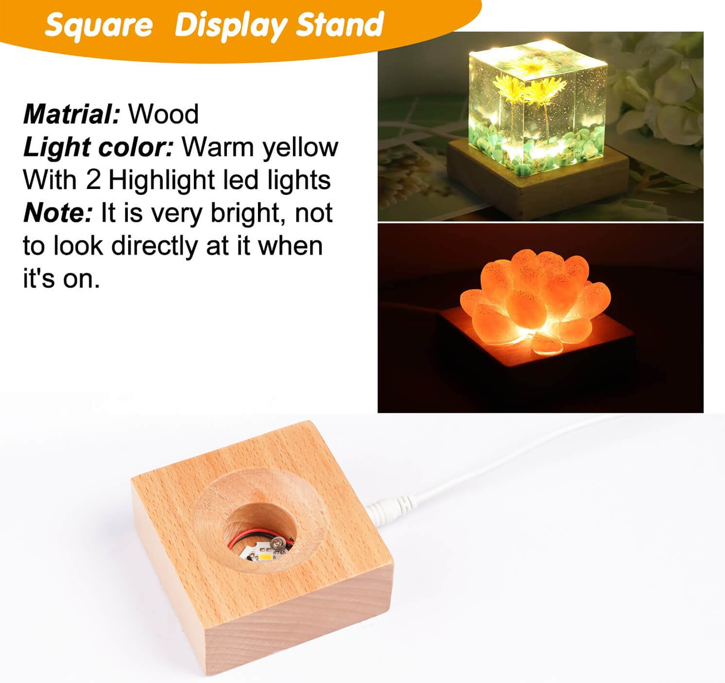 Wooden LED Light Base for Acrylic Resin Crystal Glass Art Lighted