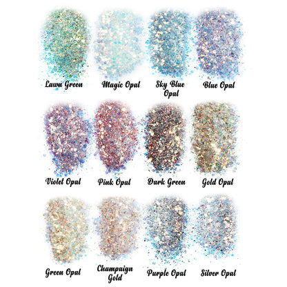 Opal Chunky Glitter - 12 Colors/each 0.35oz - Craft Glitter Powder