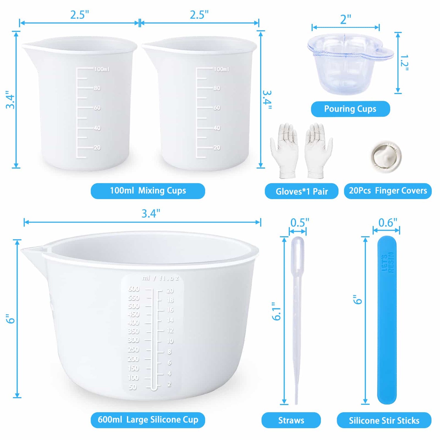 LICHENGTAI Silicone Resin Measuring Cups Tool Kit Large Epoxy Resin Mixing  Bowl Jewelry Making Waxing Mold with Silicone Stir Sticks Pipettes Finger
