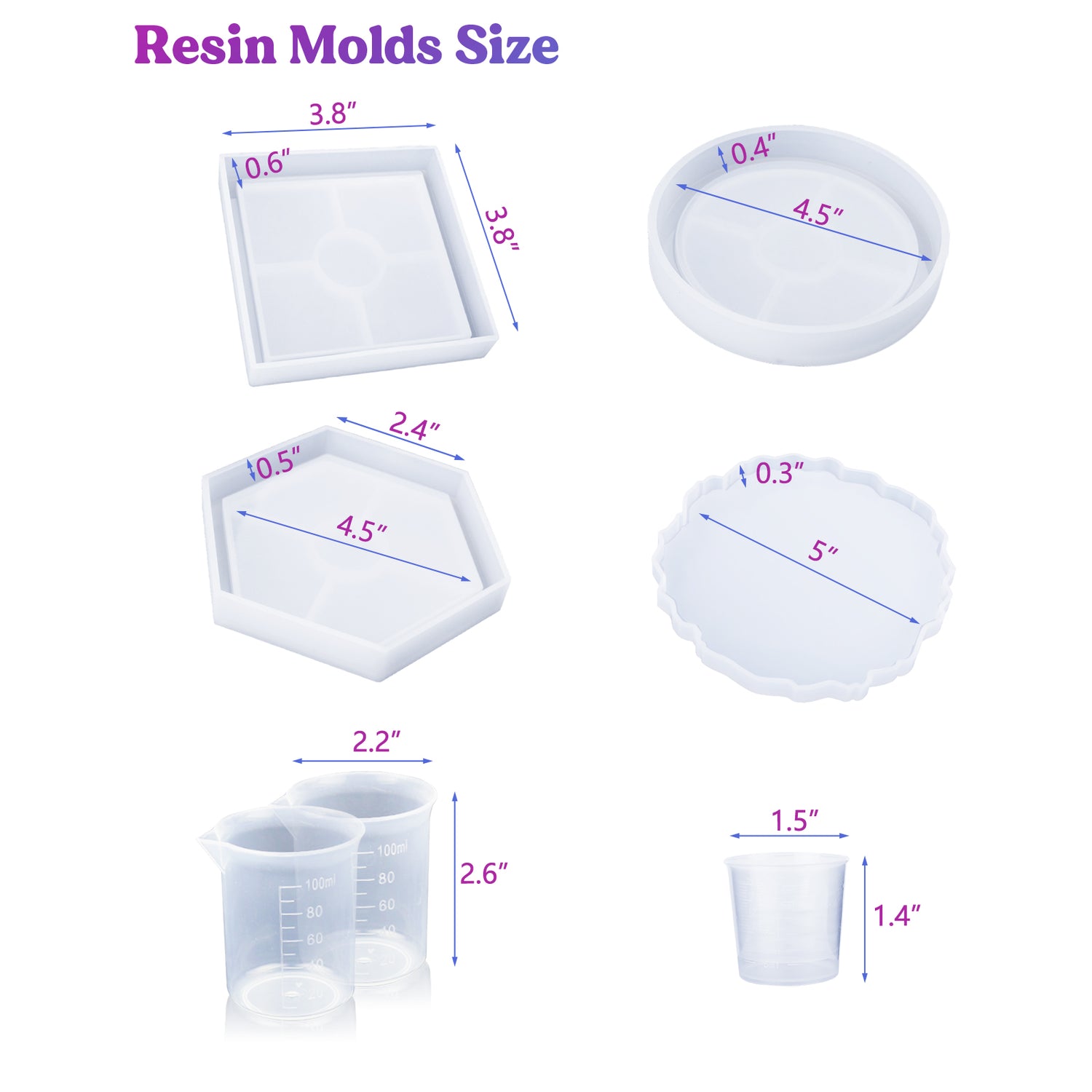 12 Pcs Resin Molds Set Silicone Epoxy Coaster Mold Storage Box