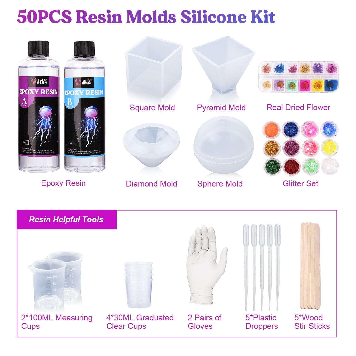 LET'S RESIN Epoxy Resin Mixing Cups,50pcs 8oz Disposable Measuring