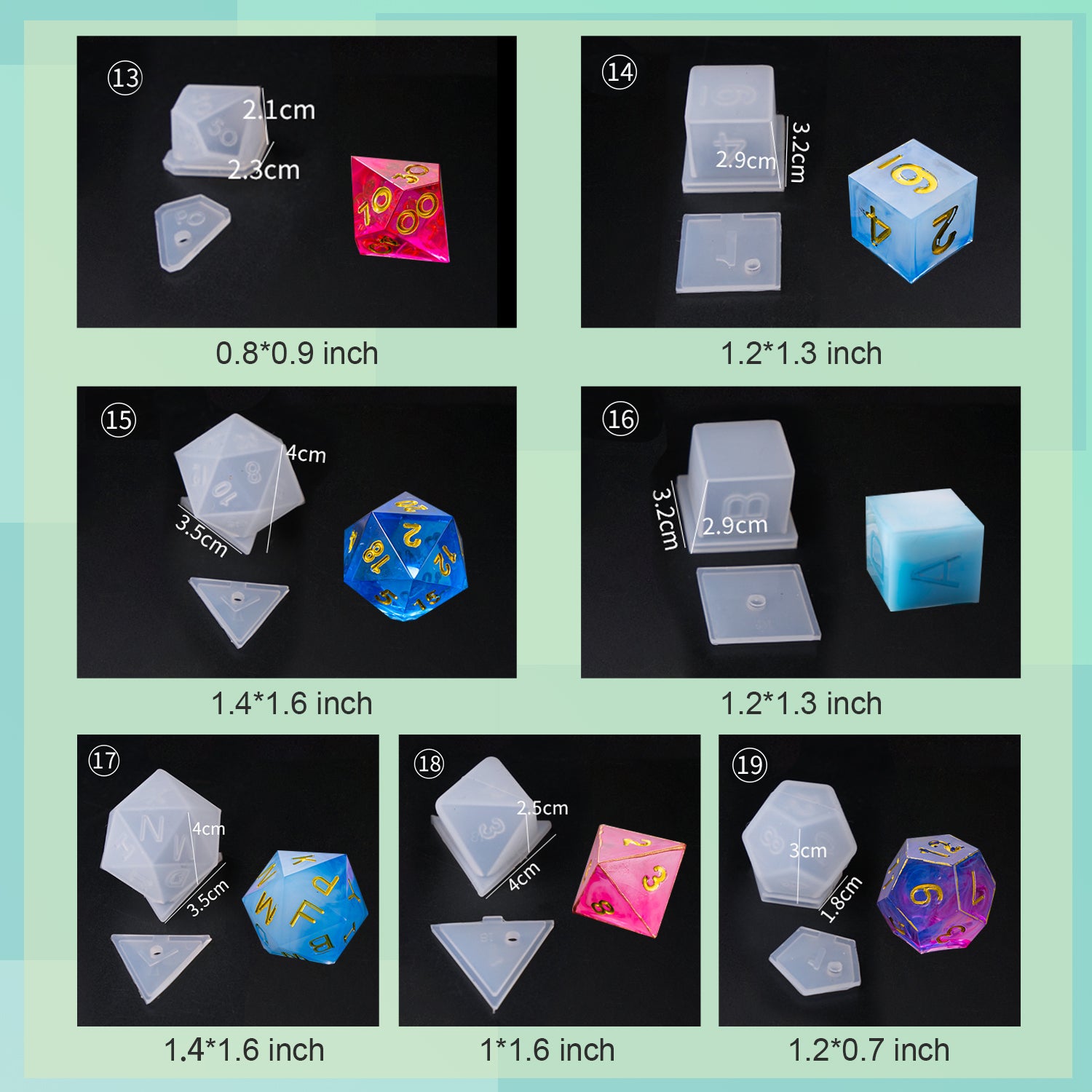 19 Styles Silicone Resin Casting Molds Resin Dice Molds
