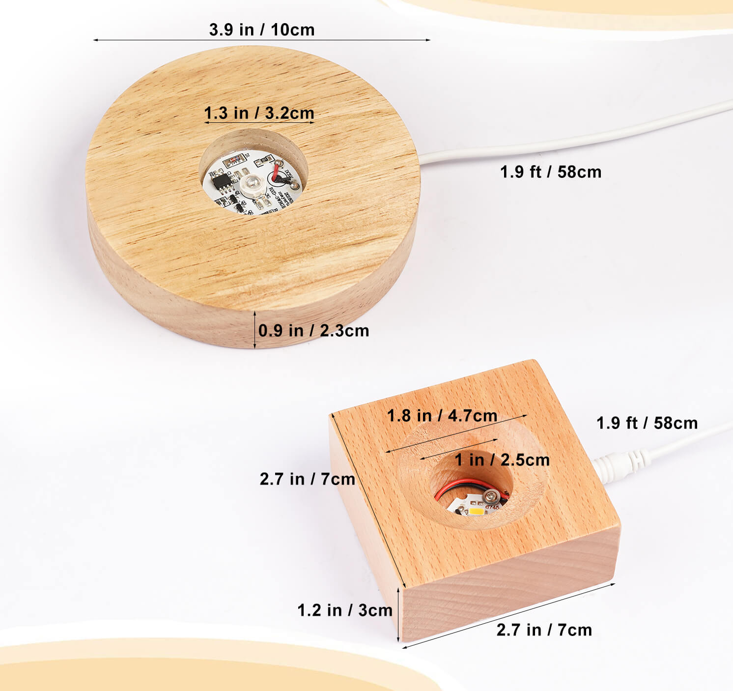 Round &amp; Square Wooden LED Display Base