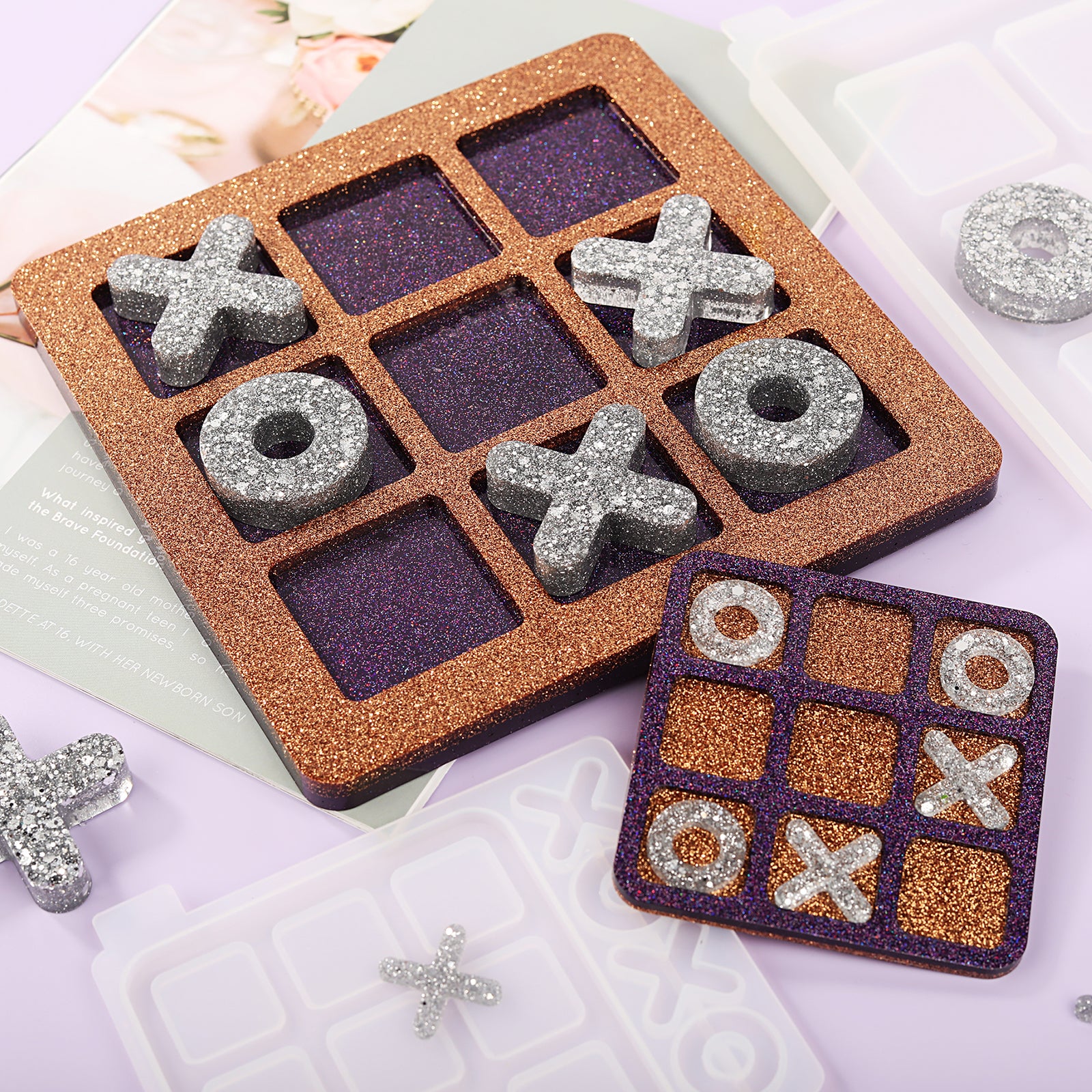 Tic Tac Toe Mold X O Board Game Silicone Resin Mold Kit Modern Farmhouse  Porch Decor Coffee Game Table Decor Trouble Game for Kids Adultsl 