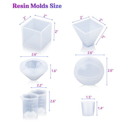 Silicone Resin Molds Including Sphere, Cube, Pyramid, Square, Round with 1  Cup 