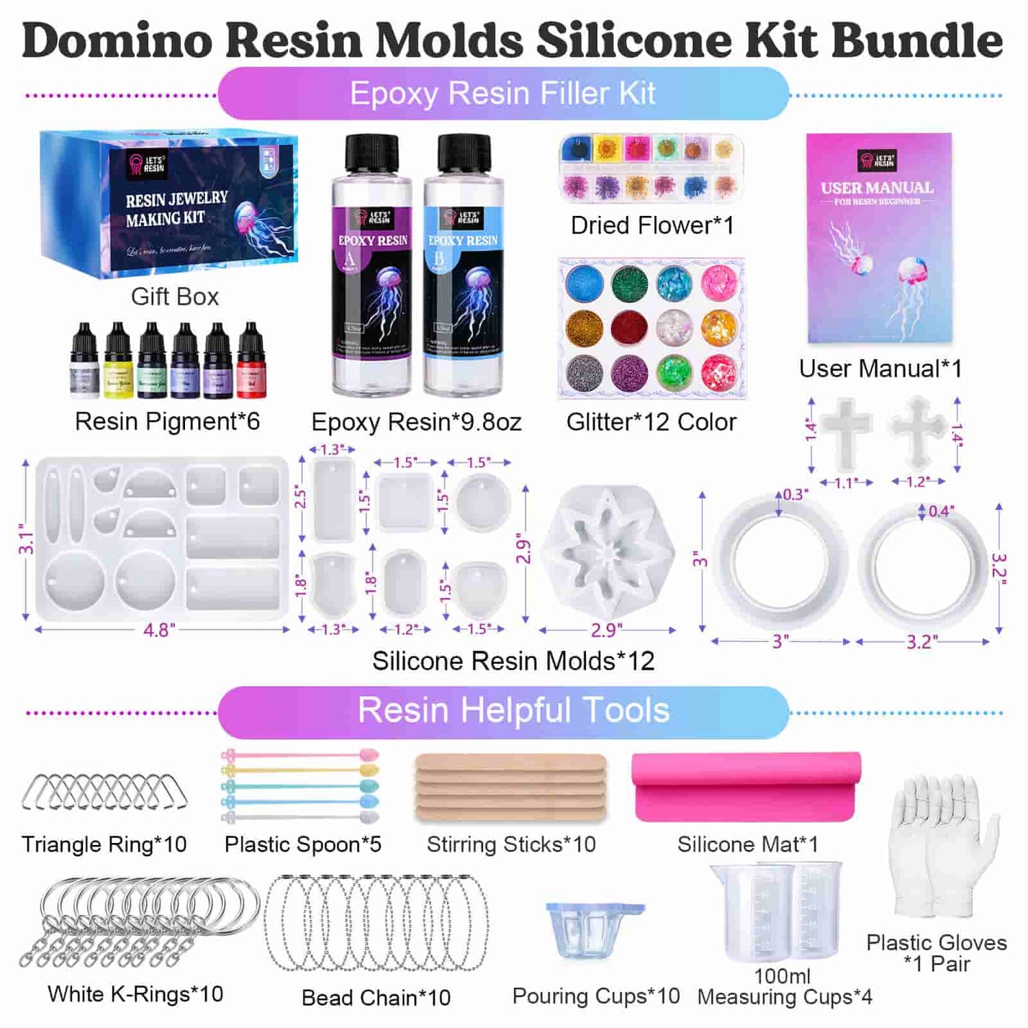 UV Epoxy Resin Kit 8x30ml with Silicone Molds & Bezels & Pigment &  Decorations & Lamp & Tweezers, Transparent Crystal Clear No Mixing, Jewelry  Making