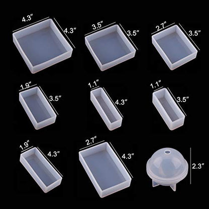 Let's Resin Resin Casting Molds Silicone Square Rectangle Ball Molds 9pcs
