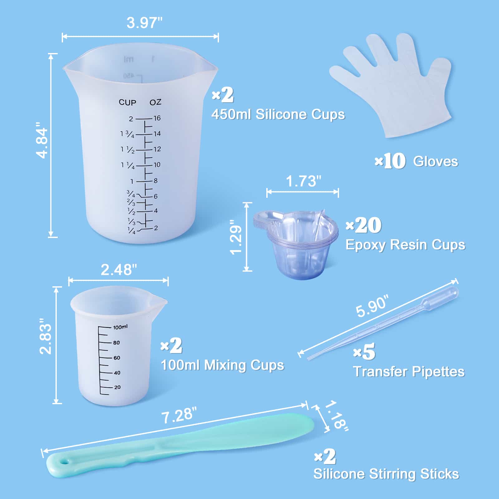 LET'S RESIN Silicone Measuring Cups,Resin Supplies with 600Ml/20Oz&100Ml  Thicken