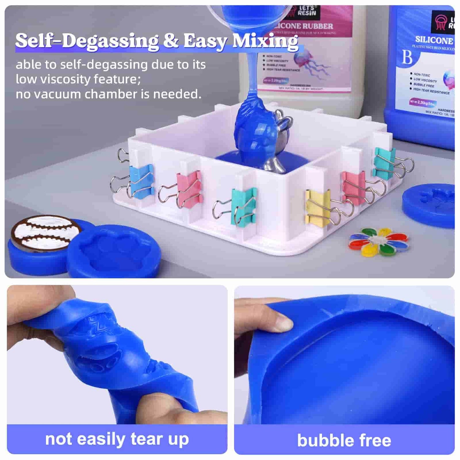 LET'S RESIN Silicone Molds Making Kit 30A, Blue Silicone for Making Molds,2  Part Molding Silicone, Liquid Silicone Rubber Mixing Ratio 1:1 - Ideal for