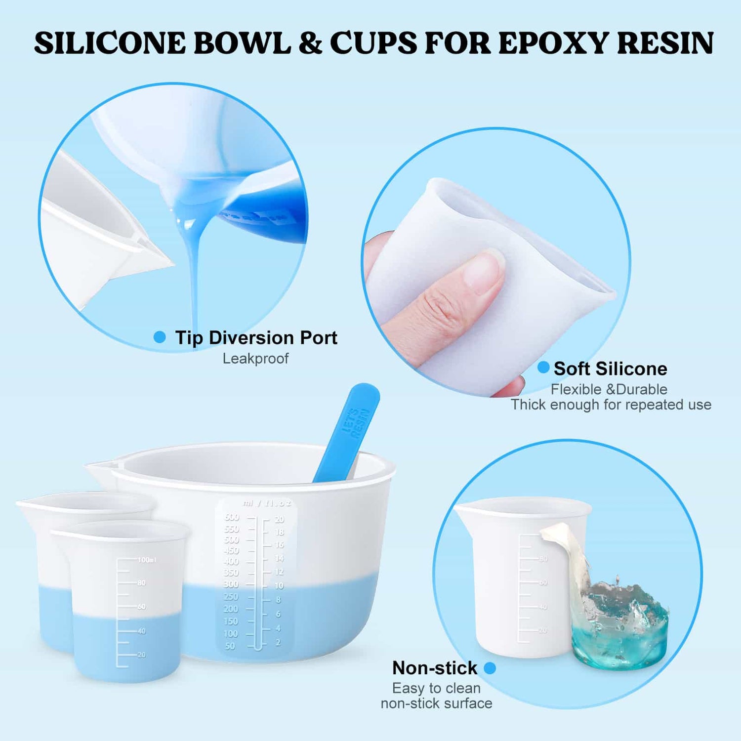 Silicone Measuring Cups, Great for Epoxy Resin Mixing