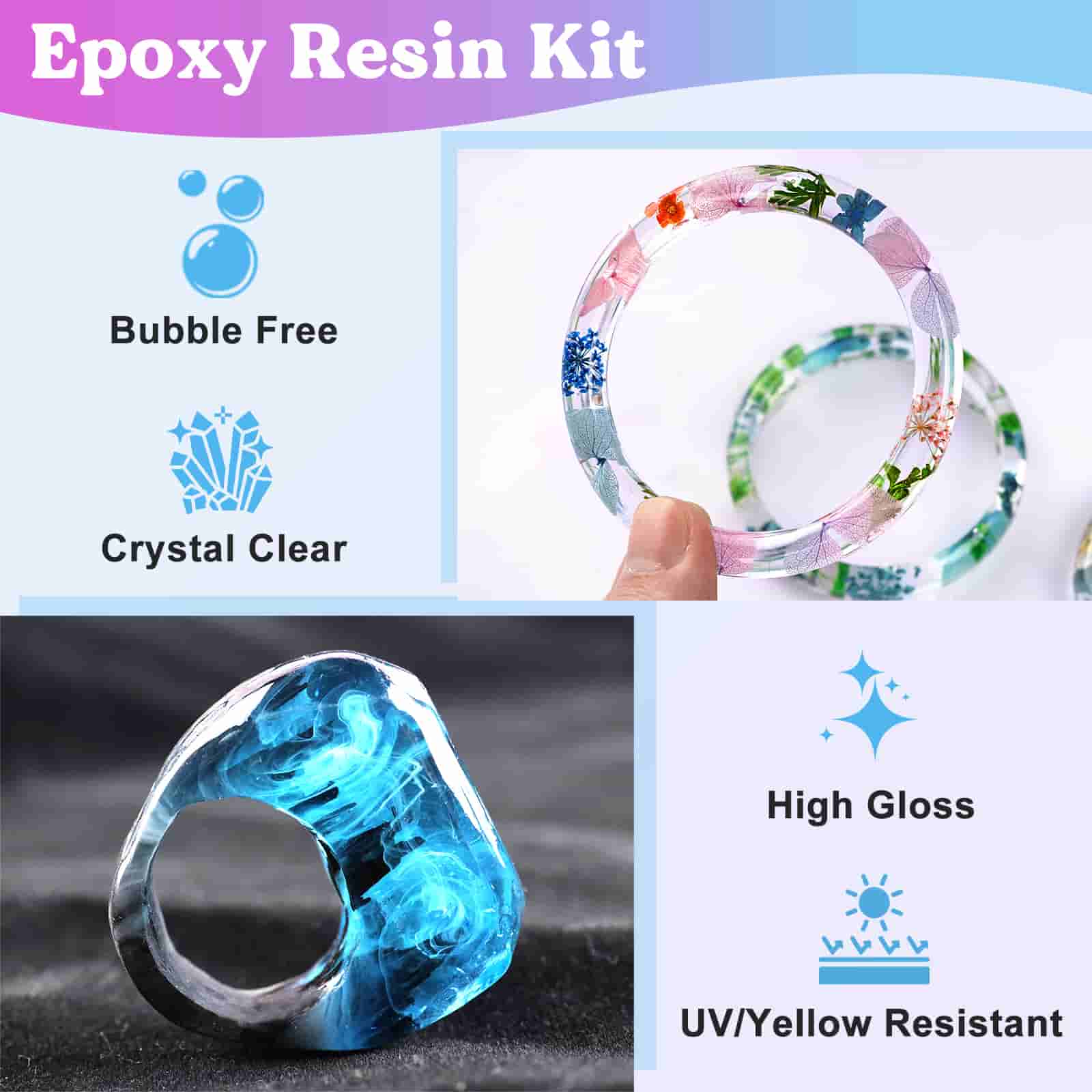 Epoxy Resin 32oz, 4 Hours Demold, 8-10 Hours Fast Curing Epoxy Resin Kit,  Food Safe & Low Odor, Bubble Free, High Hardness for Casting, Coating, Art