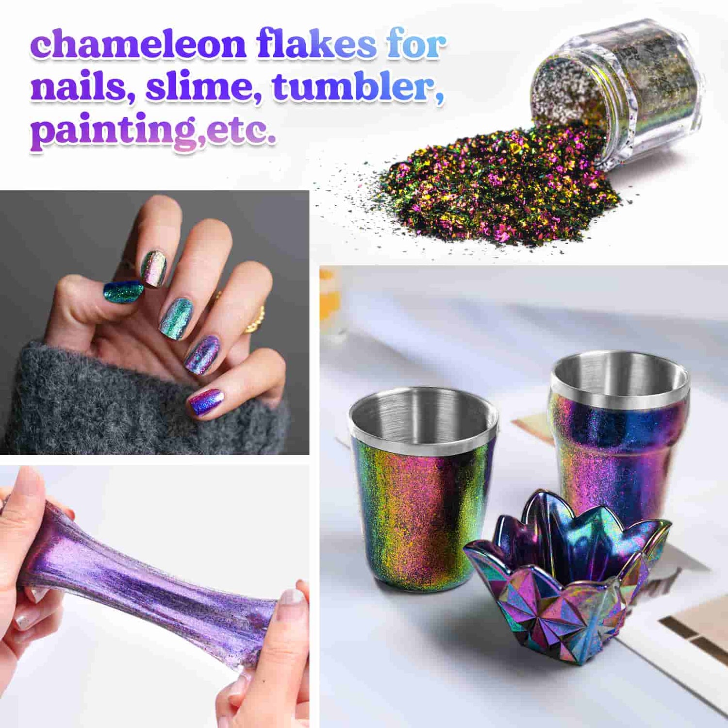 LET'S RESIN Chameleon Powder, 10 Jar Powder for Epoxy Resin/tumbler,  Saturated Color Shifting Chrome Pigment Powder for Painting,slime,nails 