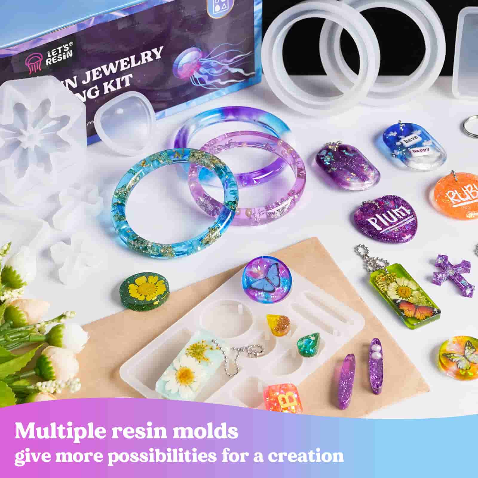 UV Epoxy Resin Kit 8x30ml with Silicone Molds & Bezels & Pigment &  Decorations & Lamp & Tweezers, Transparent Crystal Clear No Mixing, Jewelry  Making
