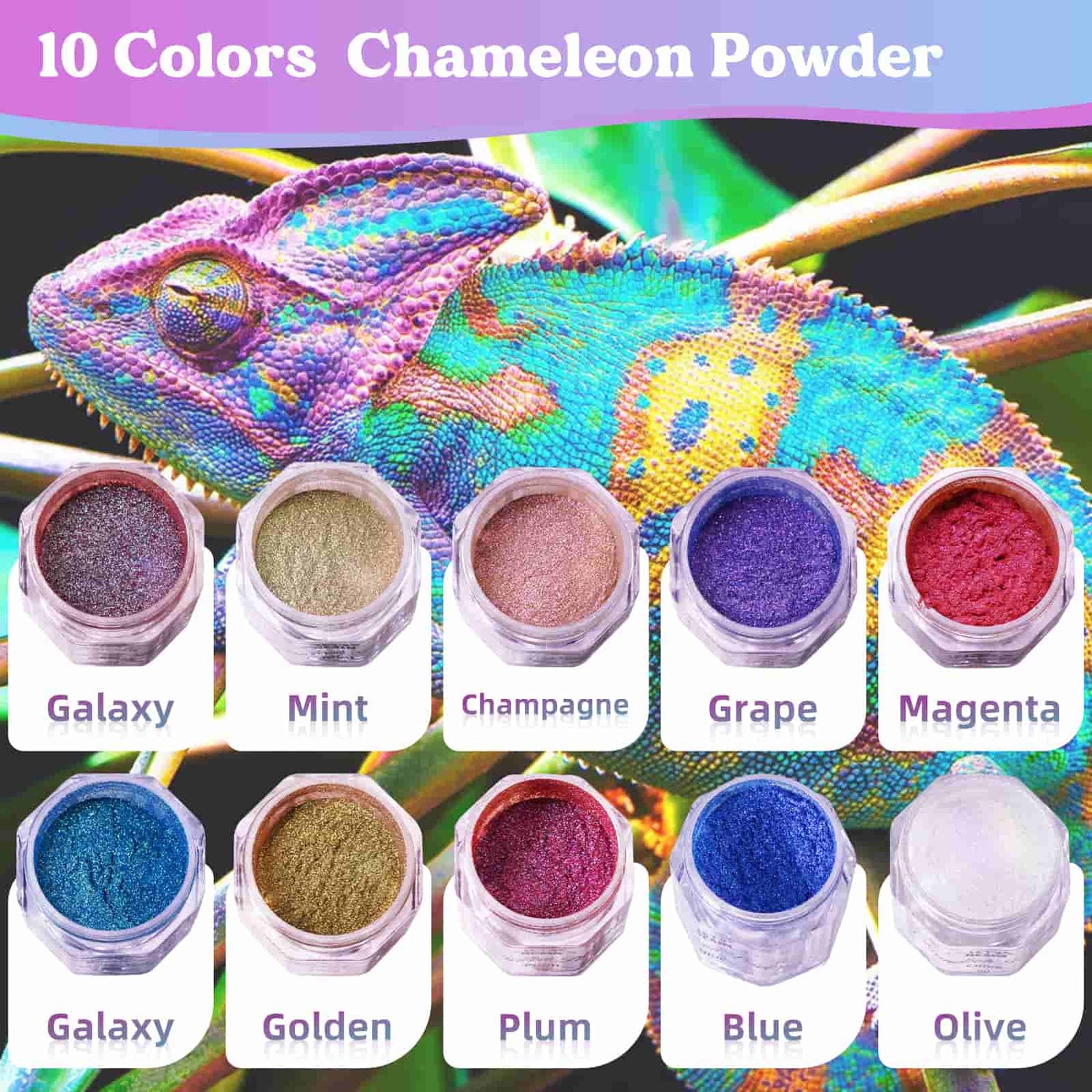 Chameleon Mica Powder, 4 Pack Color Shift Pigment Powder, Glitter