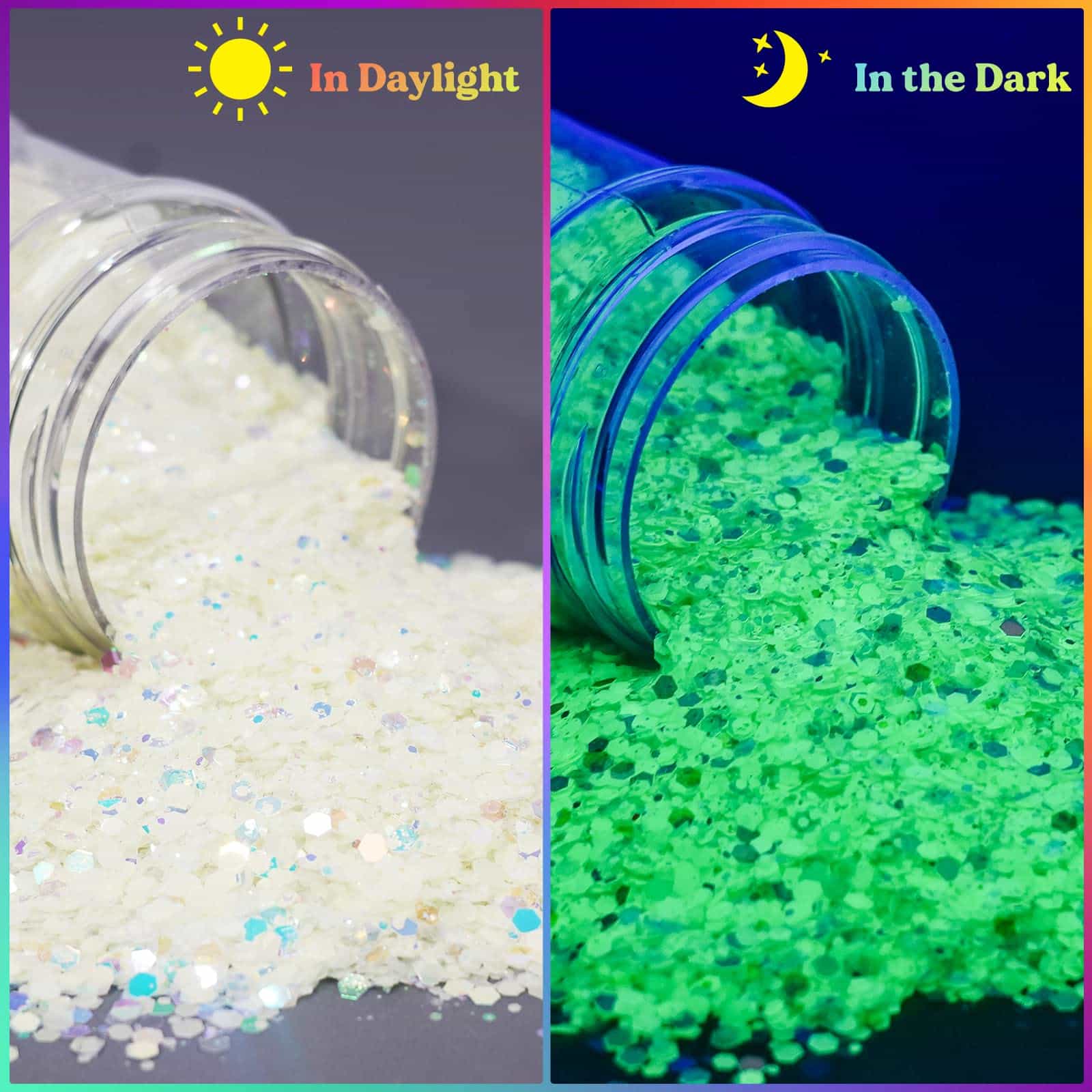 LET'S RESIN Glow in The Dark Glitter, 100G High Luminous Glitter for Resin/Makeup,  Chunky Glitter for Epoxy/UV Resin, Nail, Cosmetic, Skin, DIY Crafts, Slime,  Tumblers, Halloween Decor green
