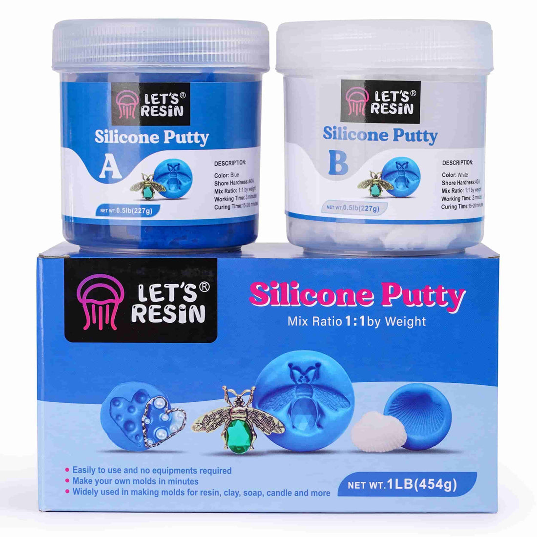 LET'S RESIN Silicone Molds Making Kit 30A Blue Silicone for Making Molds,2  Part Molding Silicone, Mixing Ratio 1:1 20.8oz 