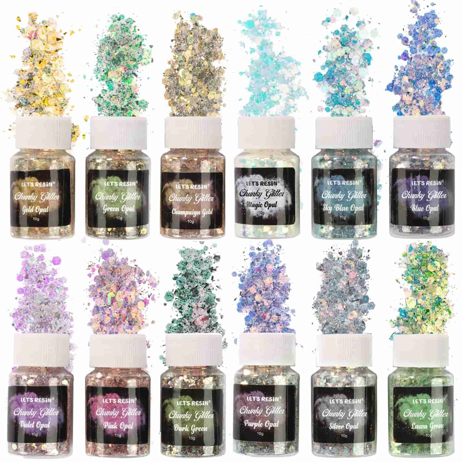 Opal Chunky Glitter - 12 Colors/each 0.35oz