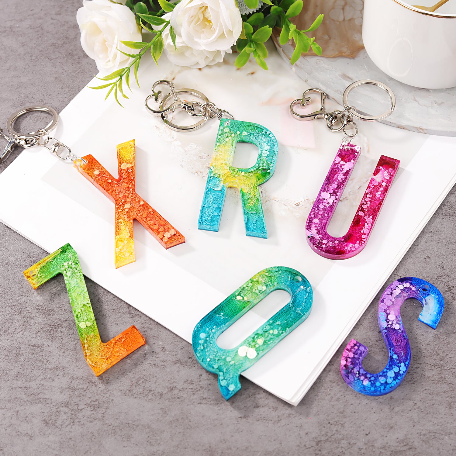 Alphabet Resin Keychain Molds, Anezus Resin Letter Molds Silicone