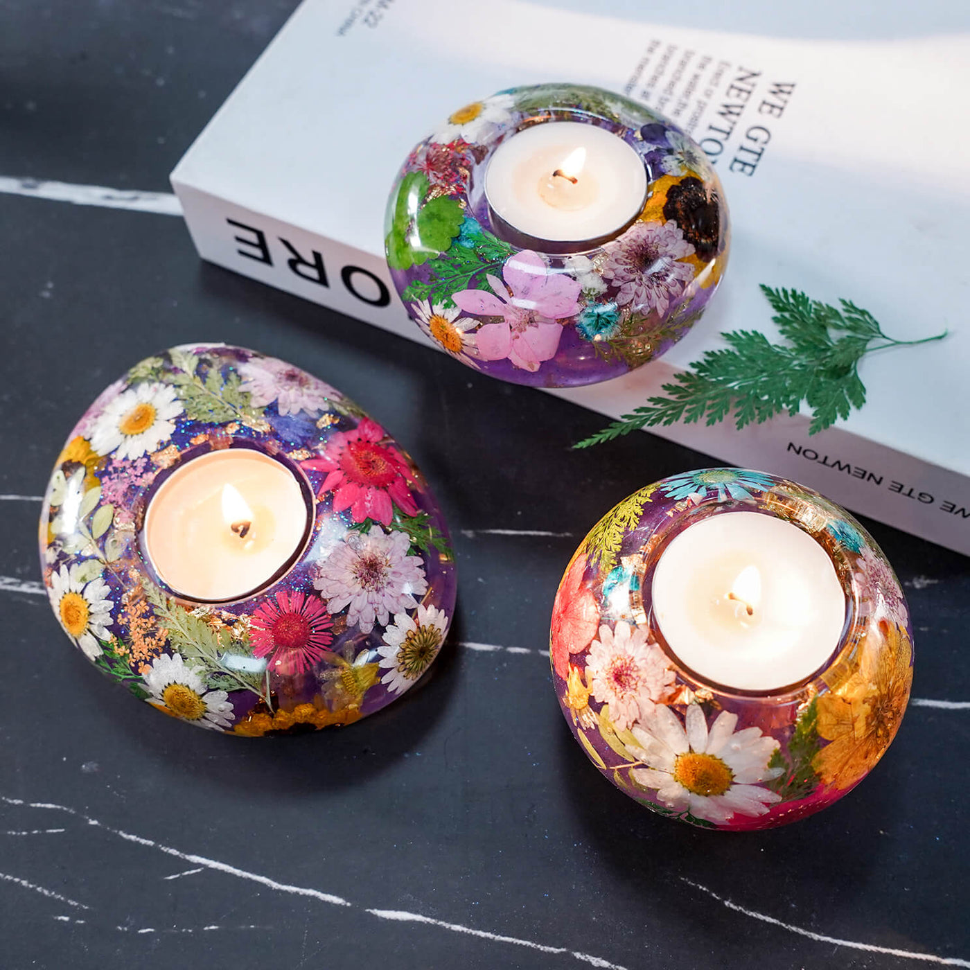 LET'S RESIN Tealight Candle Holder Resin Molds, Set of 3 Candle Holder Silicone Molds for Epoxy